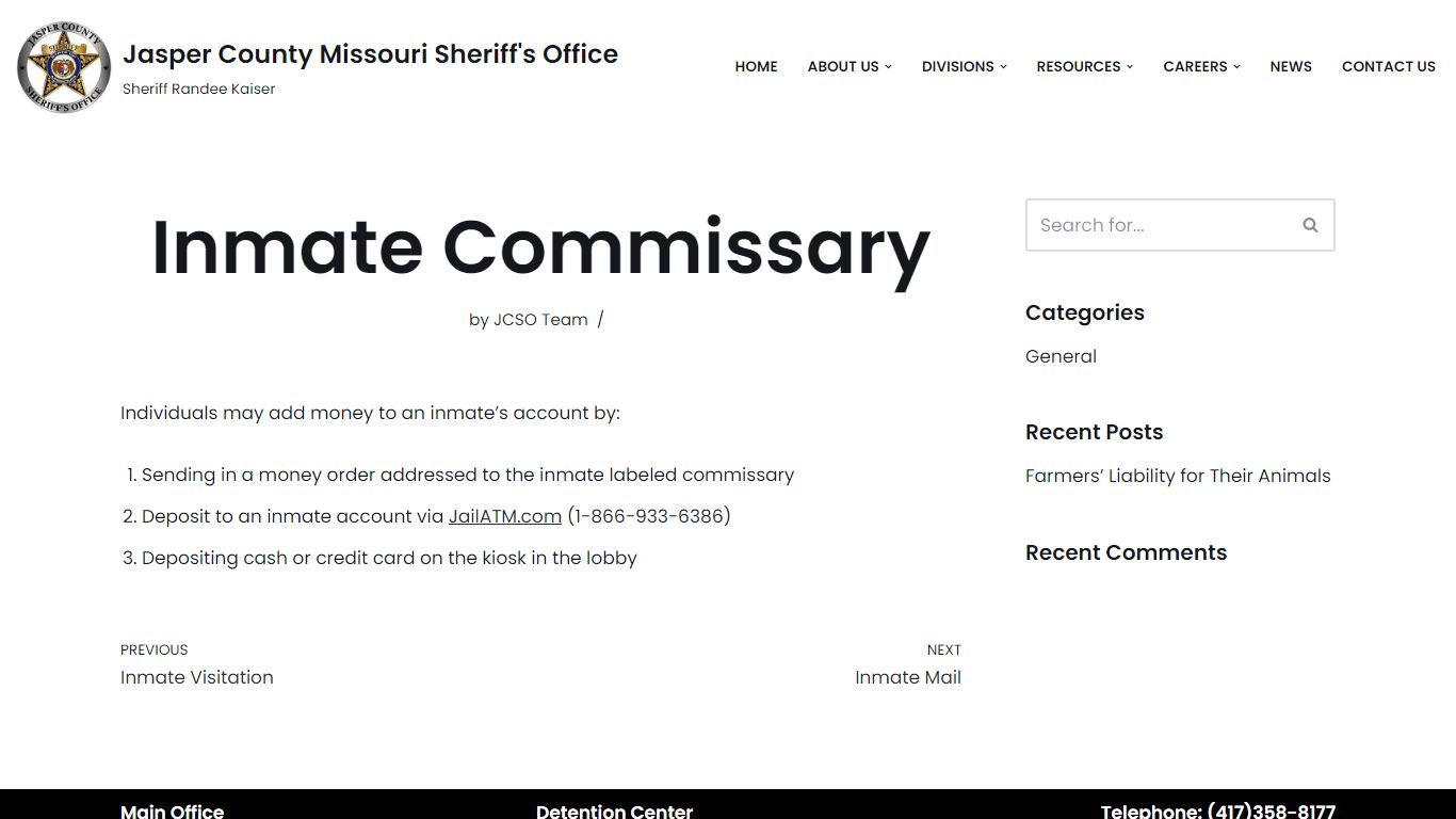 Inmate Commissary – Jasper County Missouri Sheriff’s Office