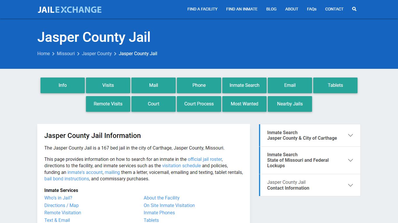 Jasper County Jail, MO Inmate Search, Information